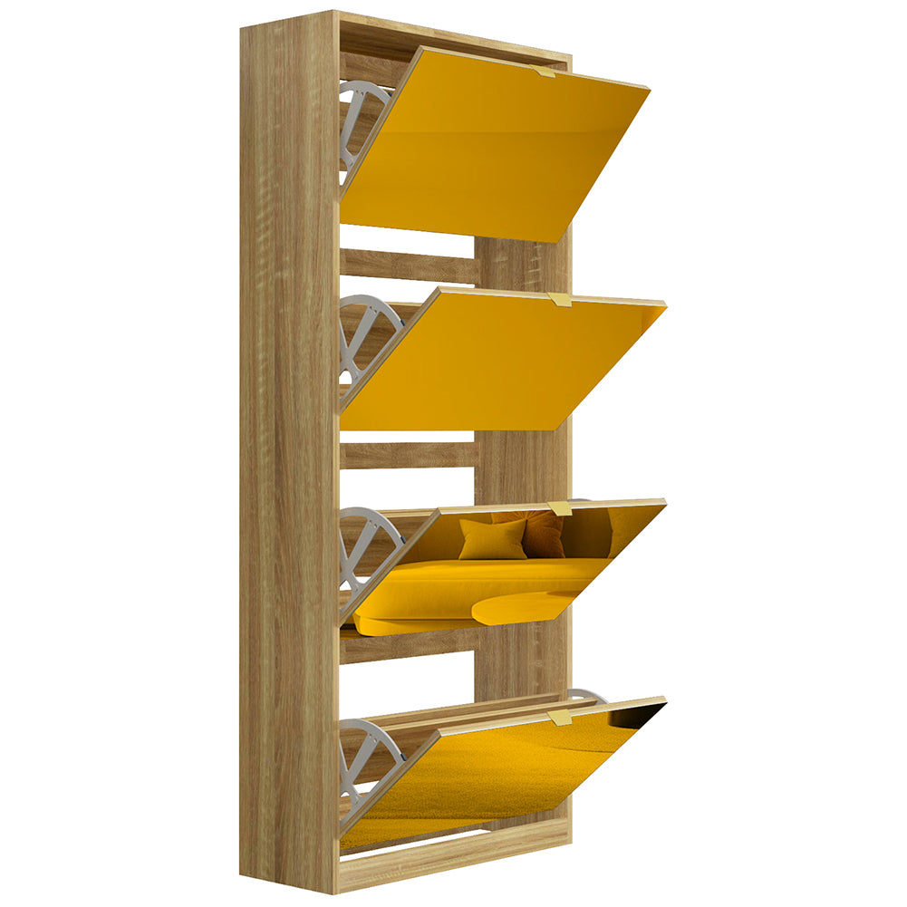 Scarpiera 4 Ante a Specchio Marrone Slim con Maniglia Salvaspazio 63x24x150cm