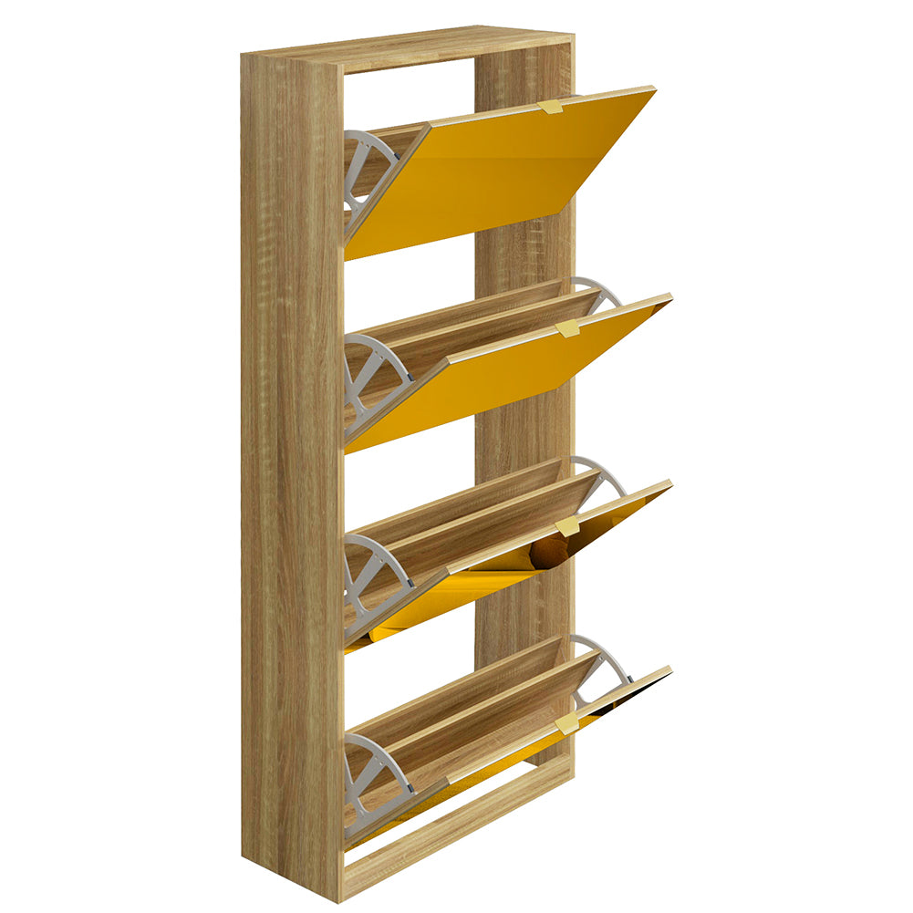 Scarpiera 4 Ante a Specchio Marrone Slim con Maniglia Salvaspazio 63x24x150cm