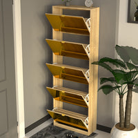 Scarpiera 5 Ante a Specchio Marrone Slim con Maniglia Salvaspazio 59x22x169.5cm