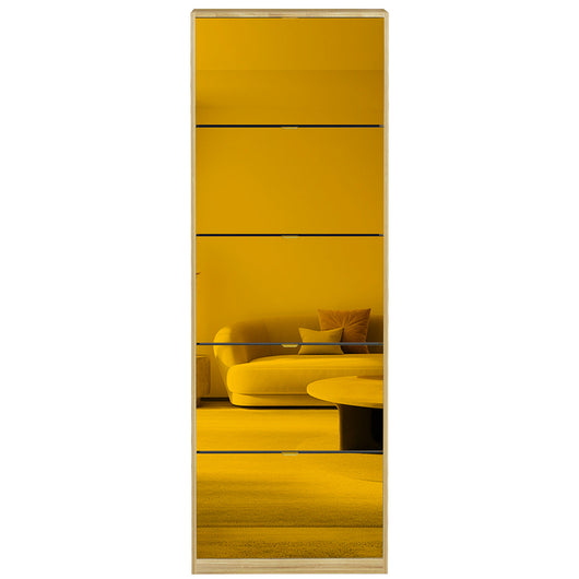 Scarpiera 5 Ante a Specchio Marrone Slim con Maniglia Salvaspazio 59x22x169.5cm