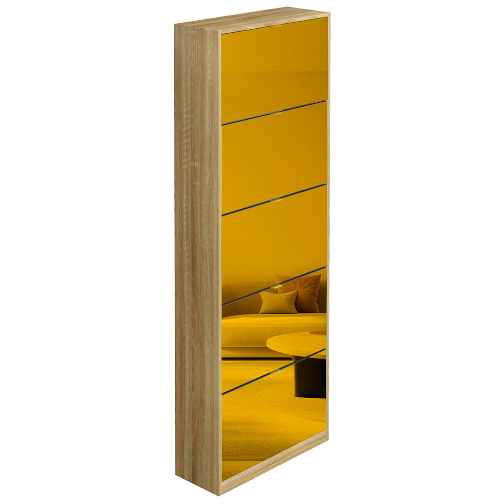 Scarpiera 5 Ante a Specchio Marrone Slim con Maniglia Salvaspazio 59x22x169.5cm