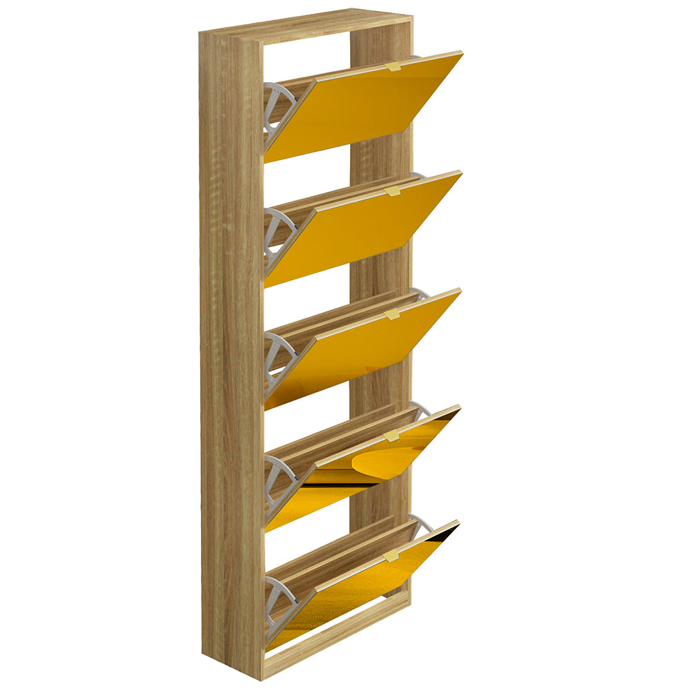 Scarpiera 5 Ante a Specchio Marrone Slim con Maniglia Salvaspazio 59x22x169.5cm