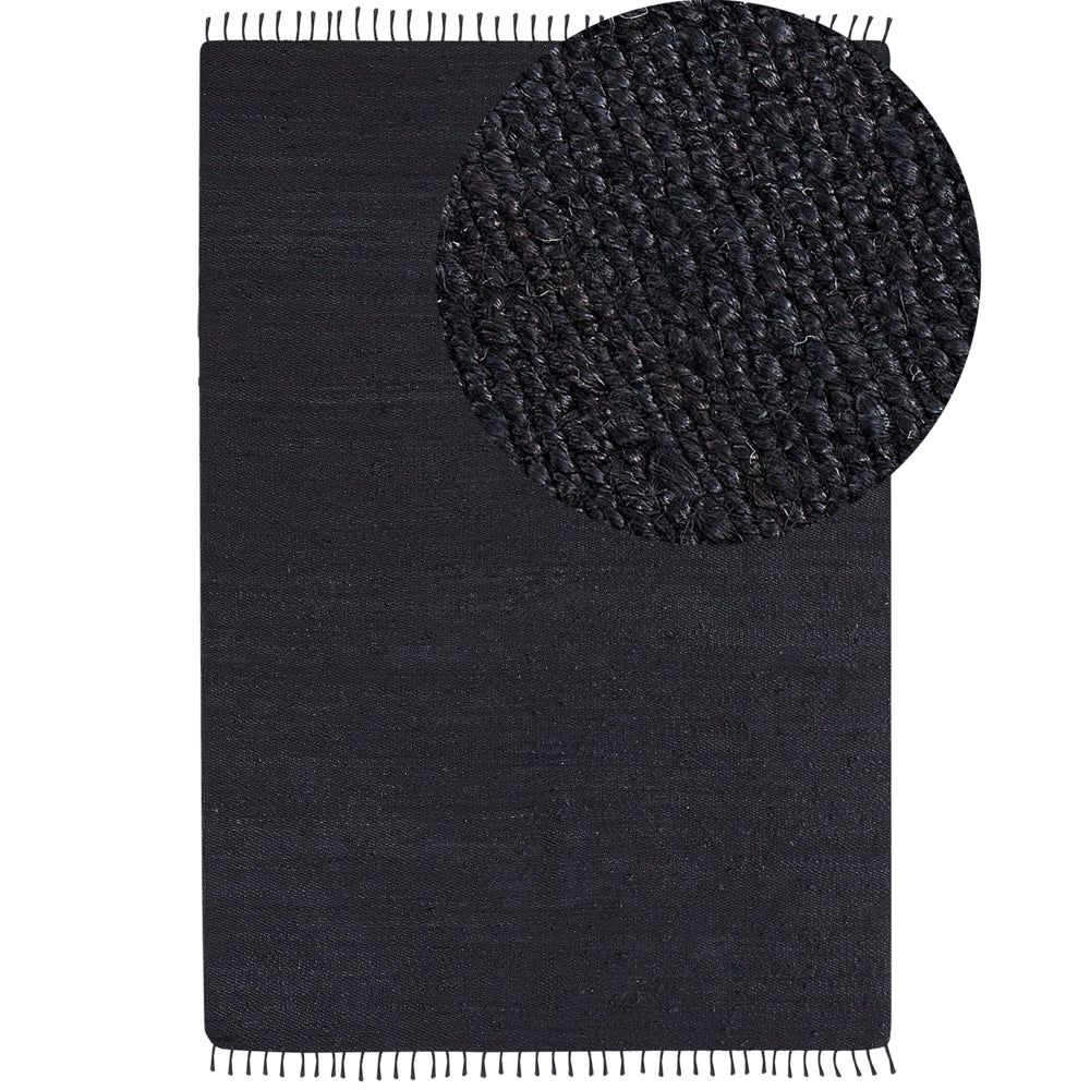 Tappeto in iuta nero 160 x 230 cm rettangolare con nappe decorative intrecciate a mano in stile bohémien.