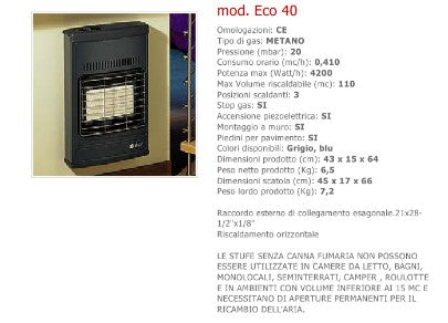 STUFA A GAS METANO SICAR ECO 40 - 4200 WATT A PARETE O A PAVIMENTO