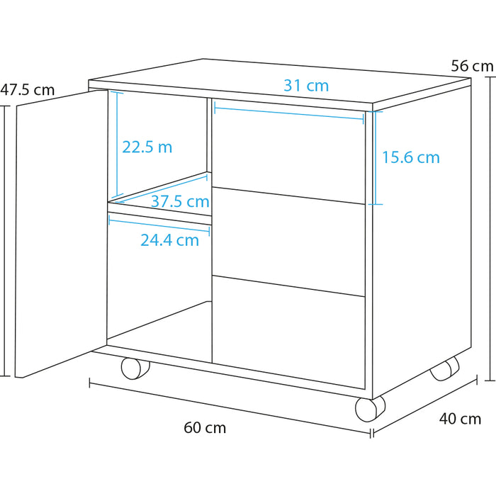 Mobile da Ufficio Multifunzione 3 Cassetti Chiave e 4ruote Porta Stampante Legno Bianco