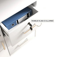 Mobile da Ufficio Multifunzione 3 Cassetti Chiave e 4ruote Porta Stampante Legno Bianco