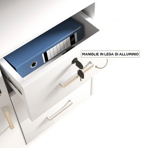 Mobile da Ufficio Multifunzione 3 Cassetti Chiave e 4ruote Porta Stampante Legno Bianco