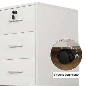 Mobile da Ufficio Multifunzione 3 Cassetti Chiave e 4ruote Porta Stampante Legno Bianco