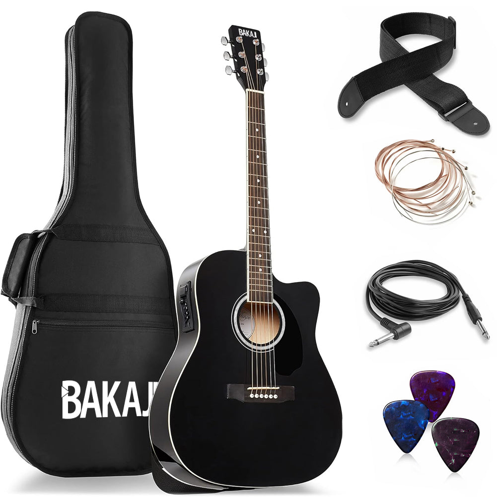 Chitarra Acustica Elettrica 41" Nero Equalizzatore Kit Corde Plettro Tracolla