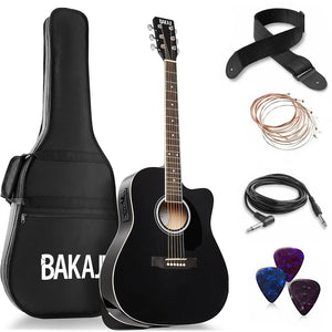 Chitarra Acustica Elettrica 41" Nero Equalizzatore Kit Corde Plettro Tracolla