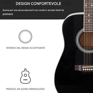 Chitarra Acustica Elettrica 41" Nero Equalizzatore Kit Corde Plettro Tracolla