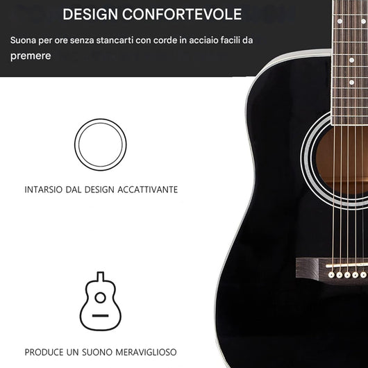 Chitarra Acustica Elettrica 41" Nero Equalizzatore Kit Corde Plettro Tracolla