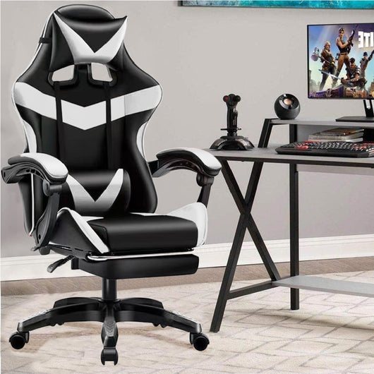 Sedia Poltrona Gaming Ufficio Scrivania Gioco Reclinabile Poggiapiedi Girevole 2cuscini