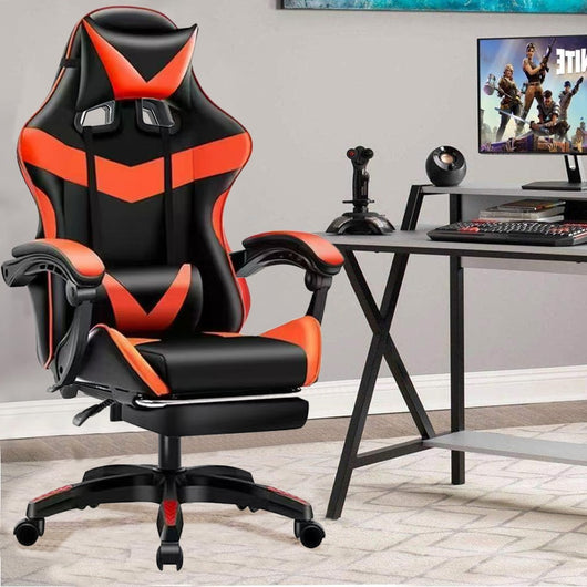 Sedia Poltrona Gaming Ufficio Scrivania Gioco Reclinabile Poggiapiedi Girevole 2cuscini