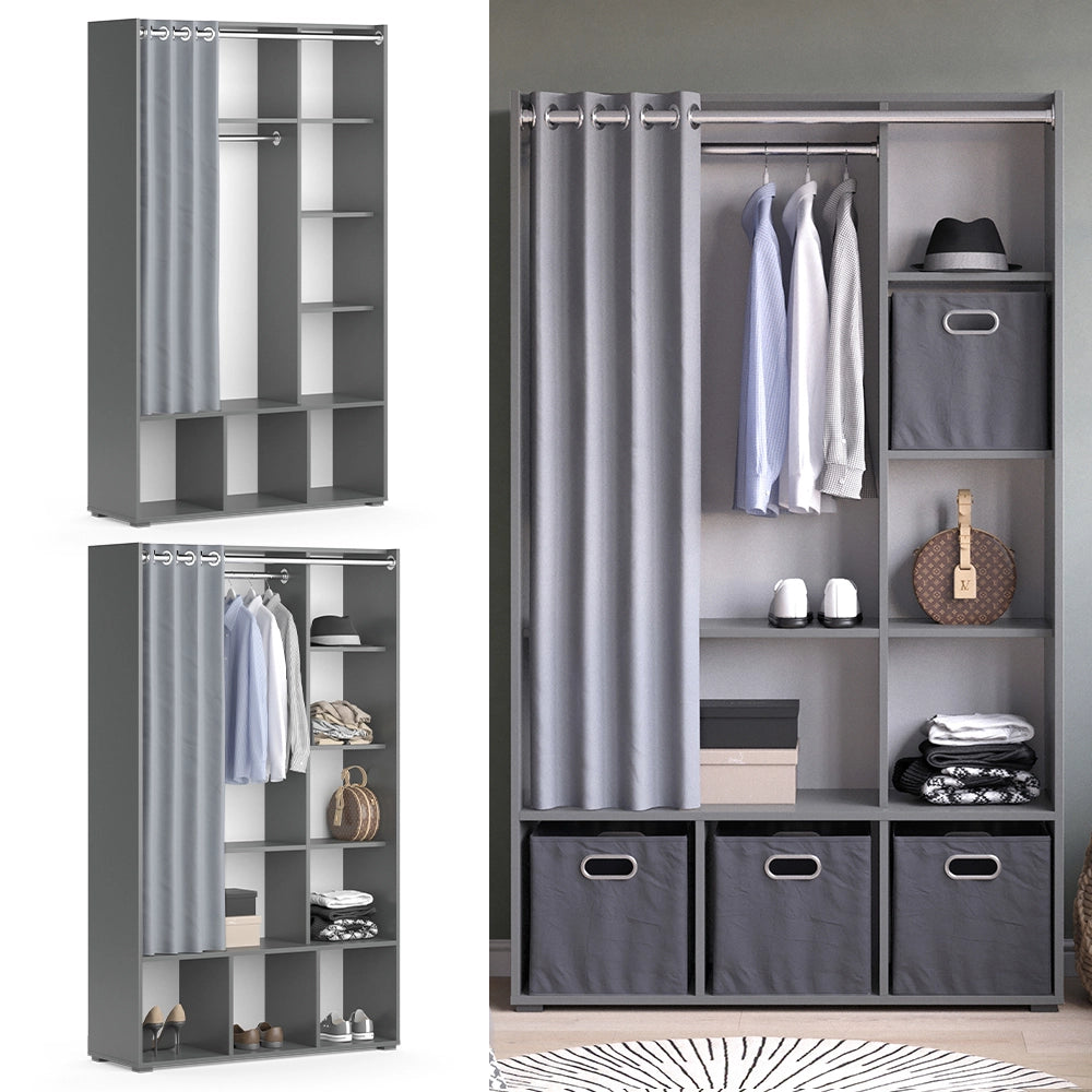 Vicco Armadio multifunzione Grigio 38 x 178.1 cm con appendiabiti a tenda