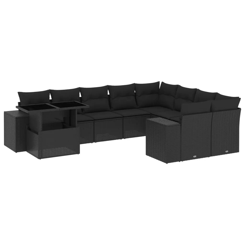 Set Divani da Giardino 10pz con Cuscini in Polyrattan Nero