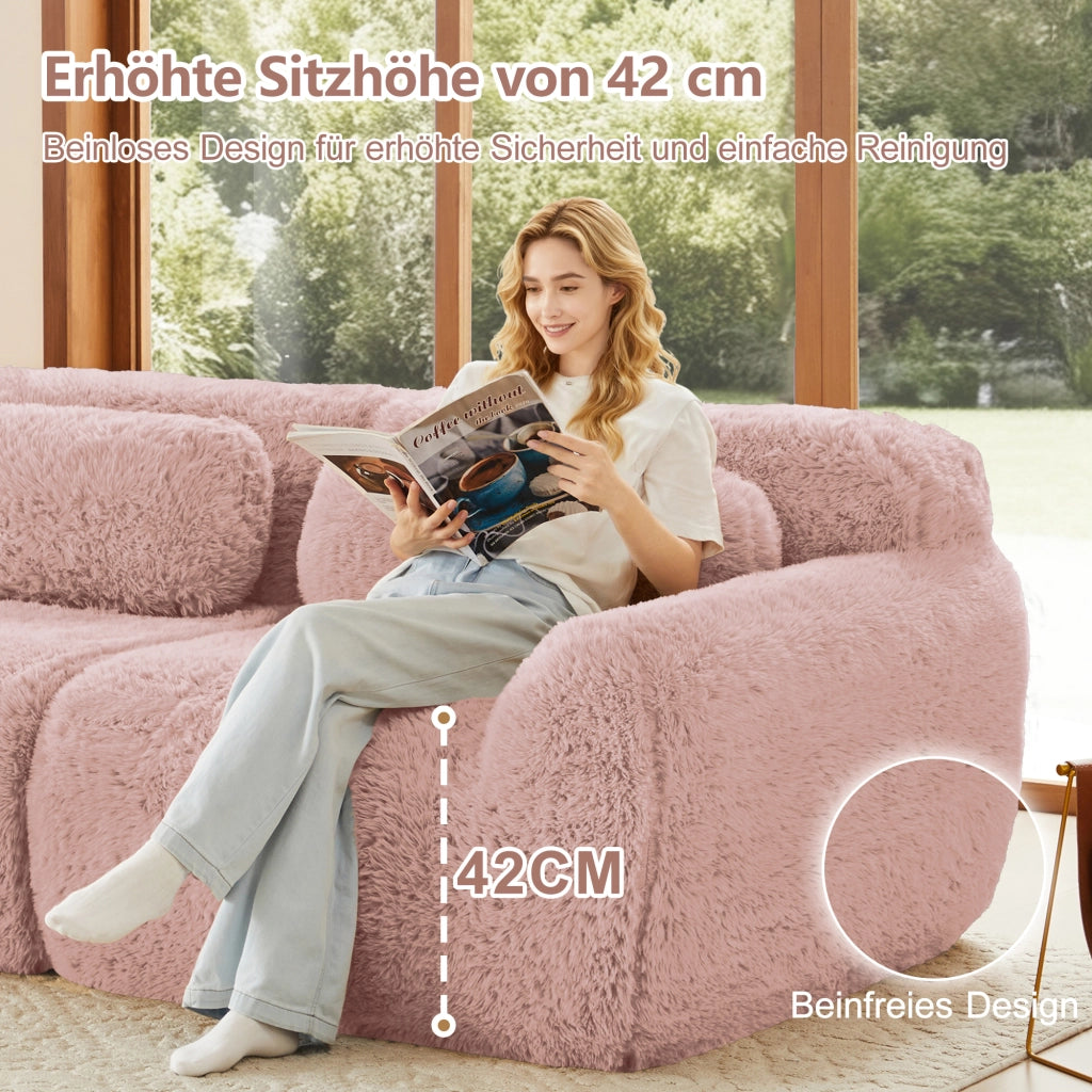 Divano Angolare Modulare ¨C Xylo ¨C Tessuto Plush, Rosa, Cuscini Inclusi