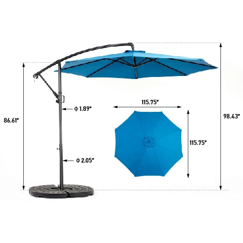 Ombrello Esterno Doppio Lato Rettangolare Grande 14.8 Ft con Manovella Blu Senza Base