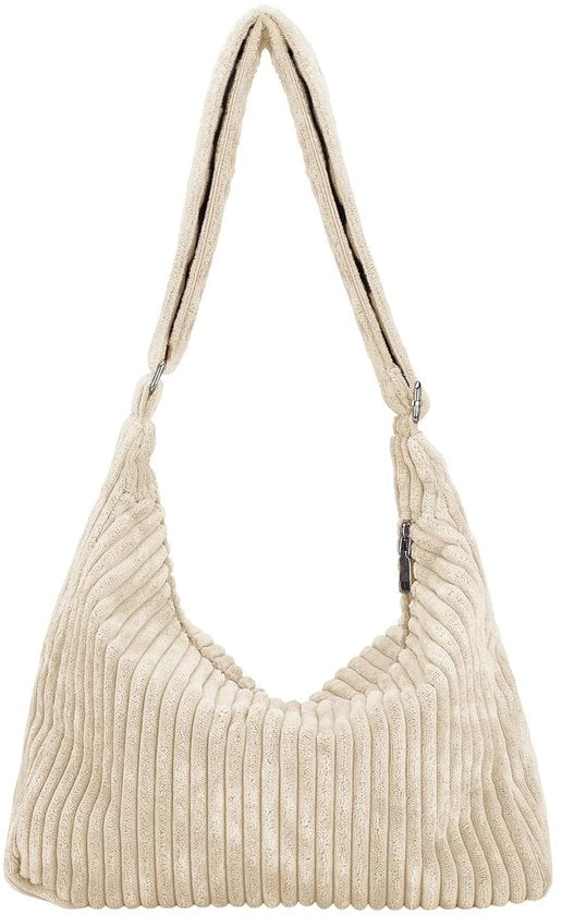 Borsa da donna in corduroy - Borsa da spalla informale - Cinturino regolabile