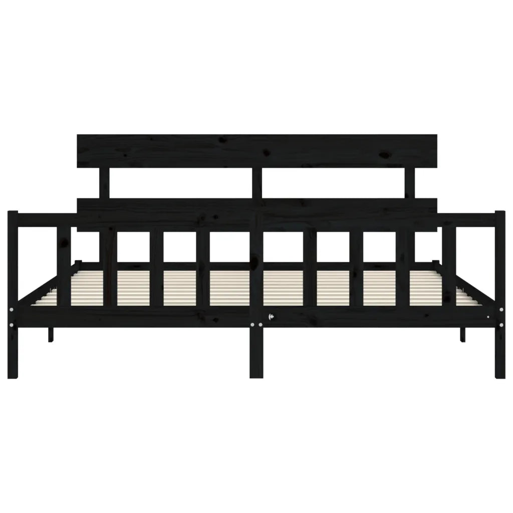 Letto matrimoniale | Letto per adulti | Giroletto con Testiera Nero 200x200 cm in Legno Massello