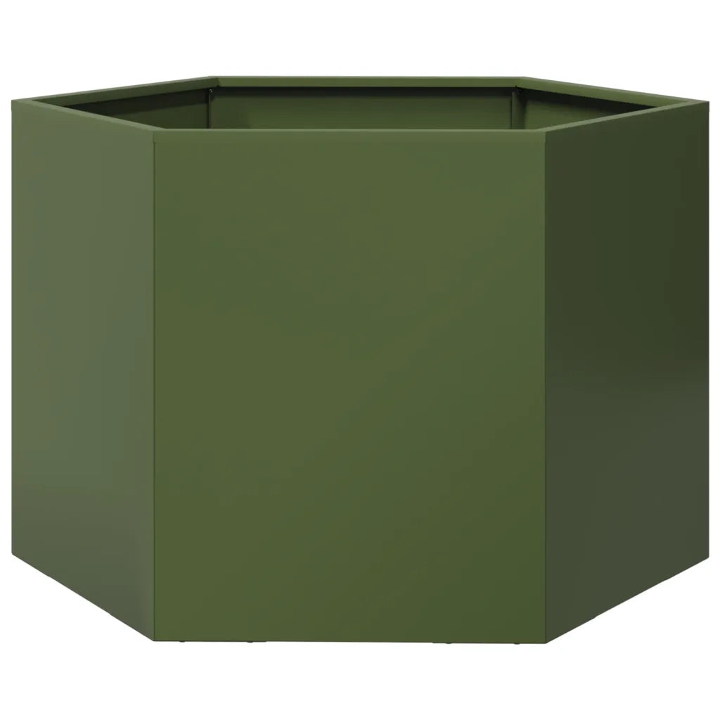 Fioriera da Giardino-Vaso da Esterno-Contenitore per Piante Verde Oliva Esagono 69x60x45 cm in Acciaio