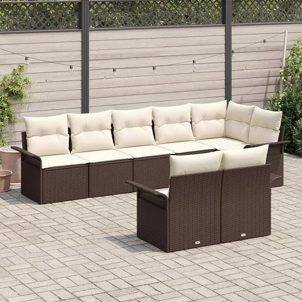 Set Divano da Giardino con cuscino 8 pcs Marrone polyrattan