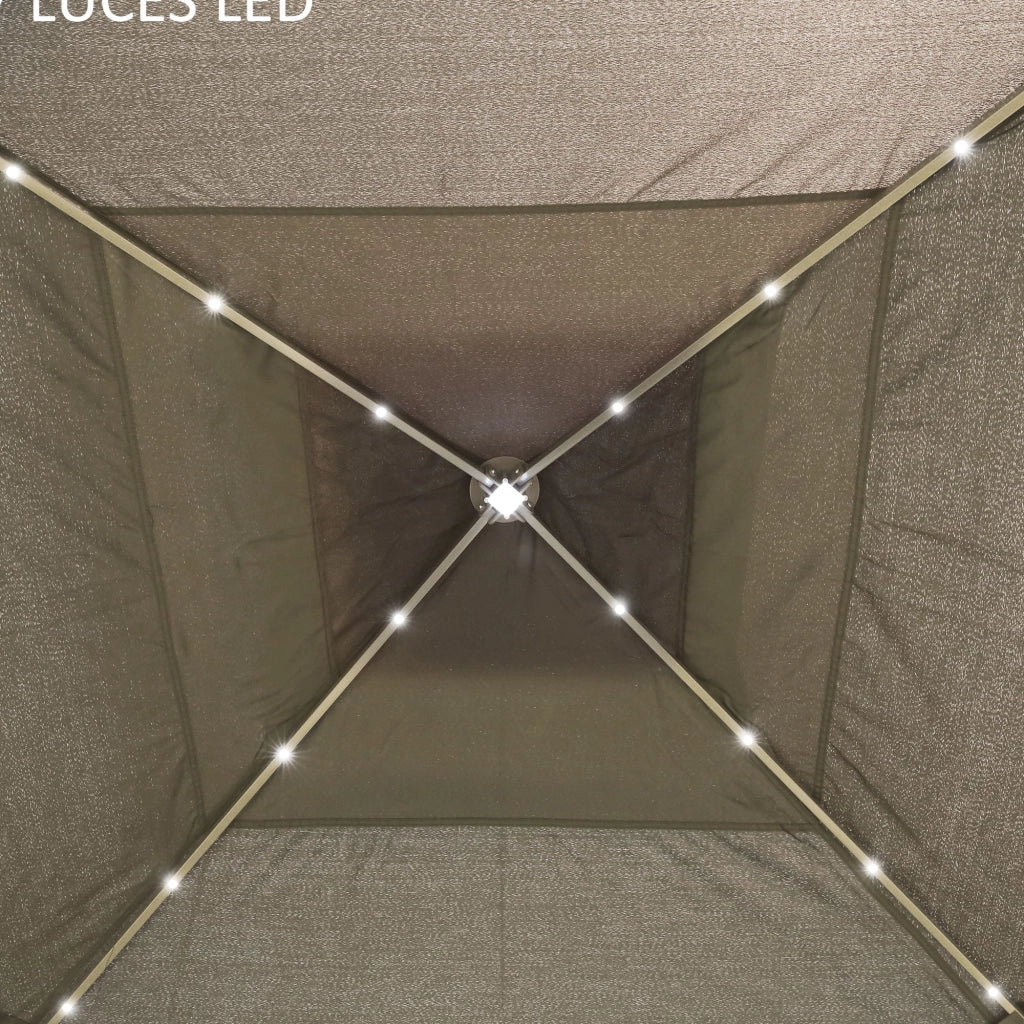 Tenda da Giardino Pieghevole con Luci LED e Zanzariere ¨C zephmum ¨C 3,3x3,3 m Beige