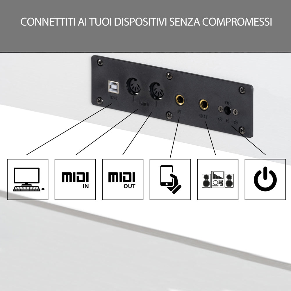 Tastiera Musicale Pianoforte Elettrico con 88 Tasti 3 Pedale e 80 Demo Bianco