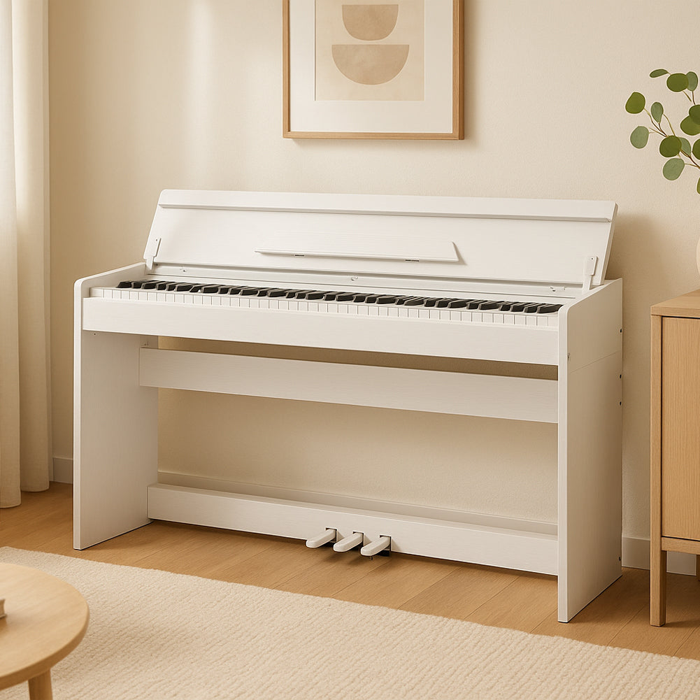 Tastiera Musicale Pianoforte Elettrico con 88 Tasti 3 Pedale e 80 Demo Bianco