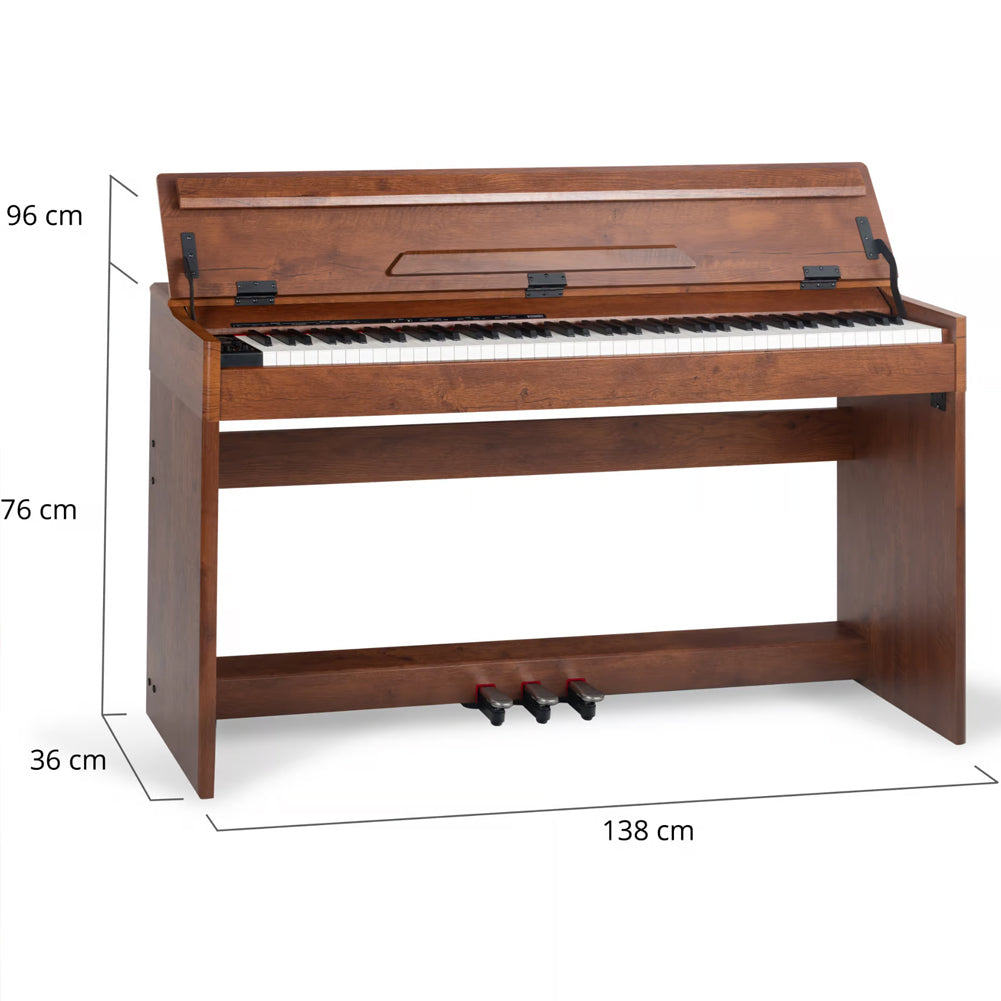 Tastiera Musicale Pianoforte Elettrico con 88 Tasti 3 Pedale e 80 Demo Marrone