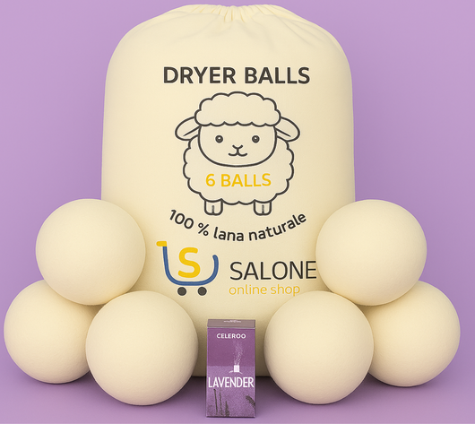 6 Palline per Asciugatrice in Lana Merino Naturale della Nuova Zelanda con Olio Essenziale alla Lavanda