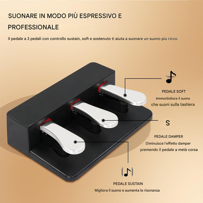 Tastiera Musicale Pianoforte Elettrico Standard con 88 Tasti e Pedaliera Nero