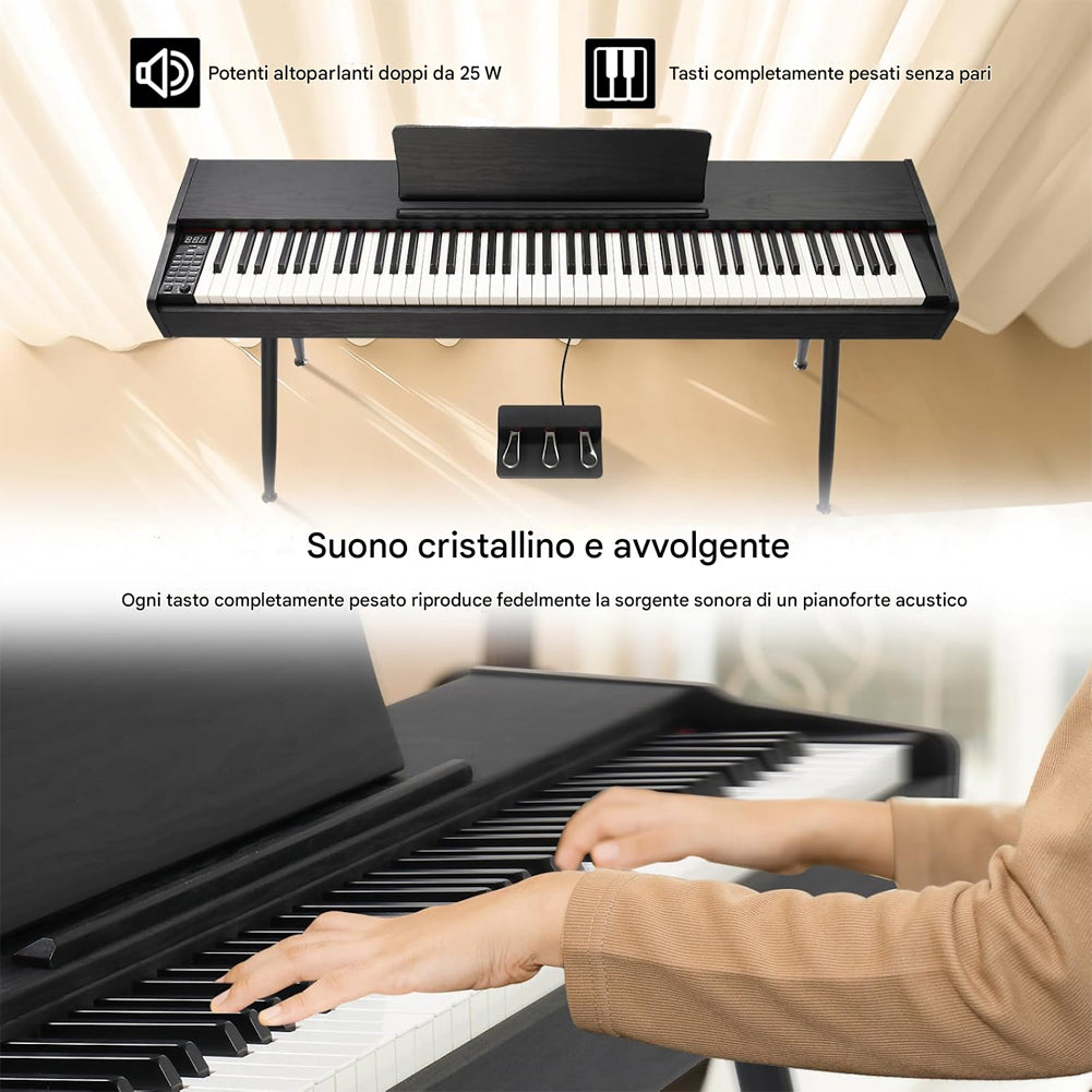 Tastiera Musicale Pianoforte Elettrico Standard con 88 Tasti e Pedaliera Nero