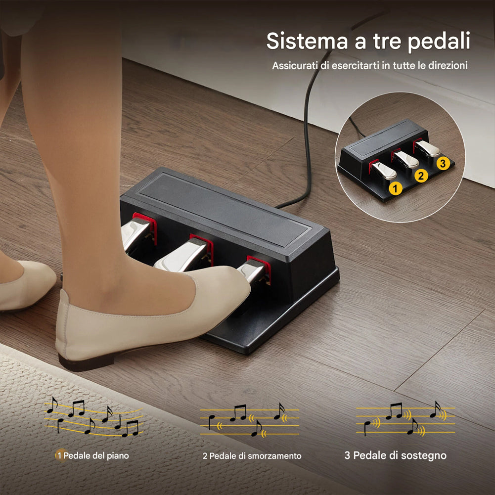 Tastiera Musicale Pianoforte Elettrico Standard con 88 Tasti e Pedaliera Nero