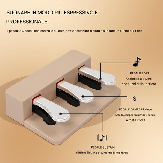 Tastiera Musicale Pianoforte Elettrico con 88 Tasti e Pedaliera Colore Naturale
