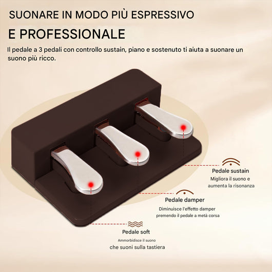 Tastiera Musicale Pianoforte Elettrico con 88 Tasti e Pedaliera Colore Mogano
