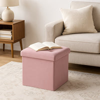 Pouf Pieghevole in Velluto Rosa 38x38x38 cm Salvaspazio con Coperchio Design Moderno