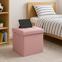 Pouf Pieghevole in Velluto Rosa 38x38x38 cm Salvaspazio con Coperchio Design Moderno