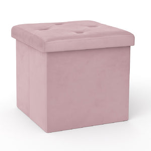 Pouf Pieghevole in Velluto Rosa 38x38x38 cm Salvaspazio con Coperchio Design Moderno