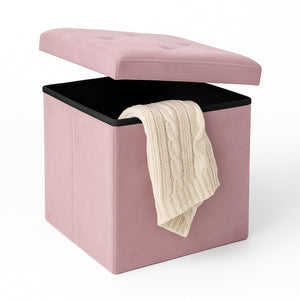 Pouf Pieghevole in Velluto Rosa 38x38x38 cm Salvaspazio con Coperchio Design Moderno