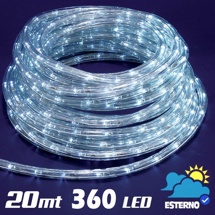 Tubo Luminoso 20 metri LED Bianco Freddo 360 Luci per interno e per Esterno
