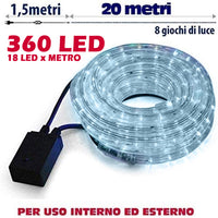 Tubo Luminoso 20 metri LED Bianco Freddo 360 Luci per interno e per Esterno