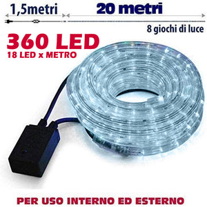 Tubo Luminoso 20 metri LED Bianco Freddo 360 Luci per interno e per Esterno