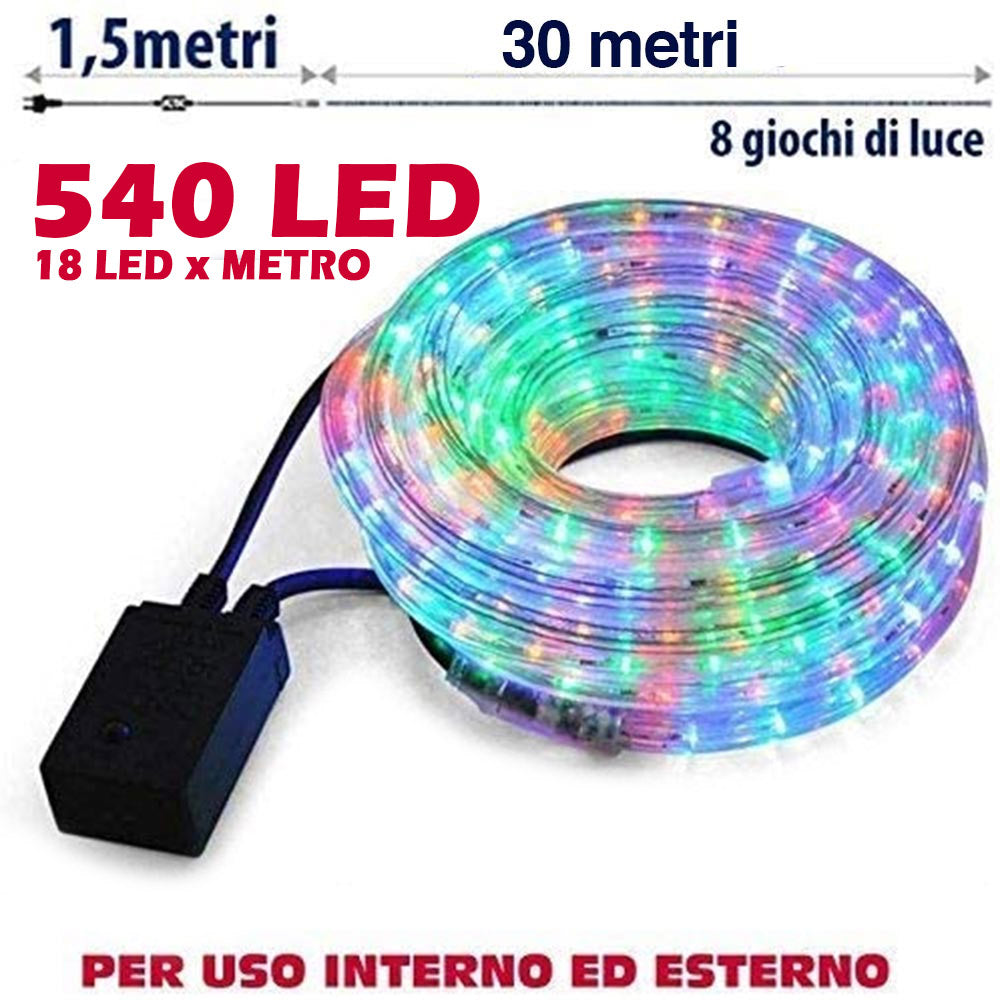 Tubo Luminoso 30 metri LED Multicolore 540 Luci per interno e per Esterno
