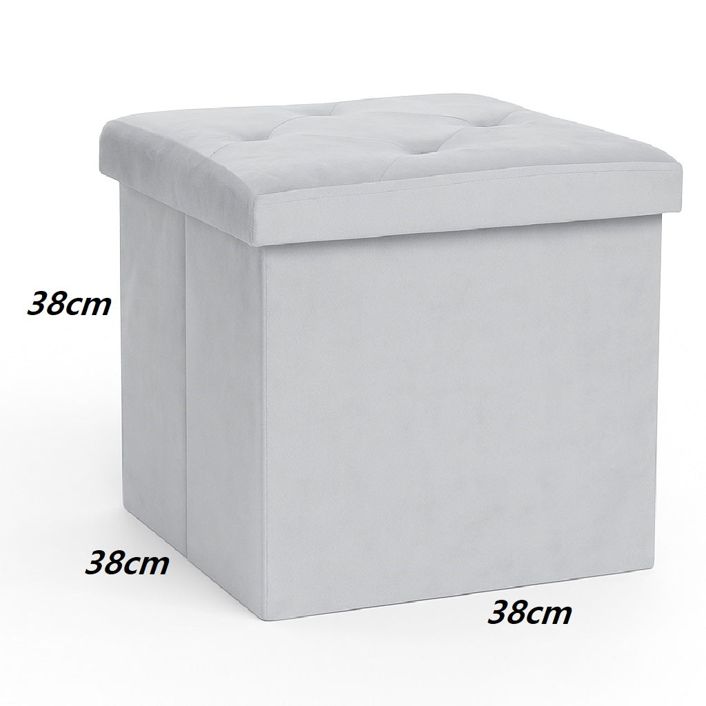 Pouf Pieghevole in Velluto Grigio 38x38x38 cm Salvaspazio con Coperchio Design Moderno
