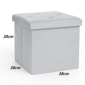 Pouf Pieghevole in Velluto Grigio 38x38x38 cm Salvaspazio con Coperchio Design Moderno