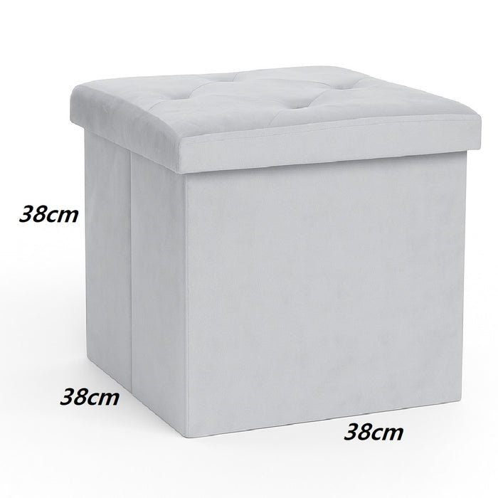 Pouf Pieghevole in Velluto Grigio 38x38x38 cm Salvaspazio con Coperchio Design Moderno
