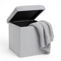 Pouf Pieghevole in Velluto Grigio 38x38x38 cm Salvaspazio con Coperchio Design Moderno