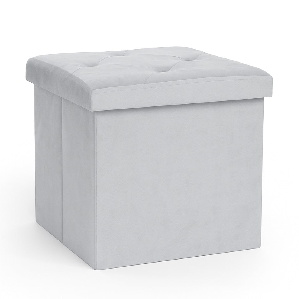 Pouf Pieghevole in Velluto Grigio 38x38x38 cm Salvaspazio con Coperchio Design Moderno