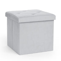 Pouf Pieghevole in Velluto Grigio 38x38x38 cm Salvaspazio con Coperchio Design Moderno